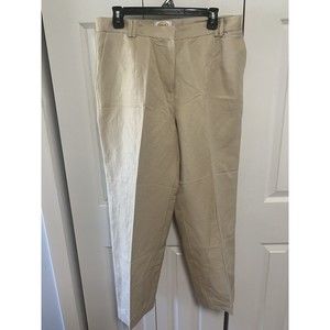 Talbots Linen Silk Beige Pleated Pants Womens Lined Vtg Dble Belt Loops Petite14
